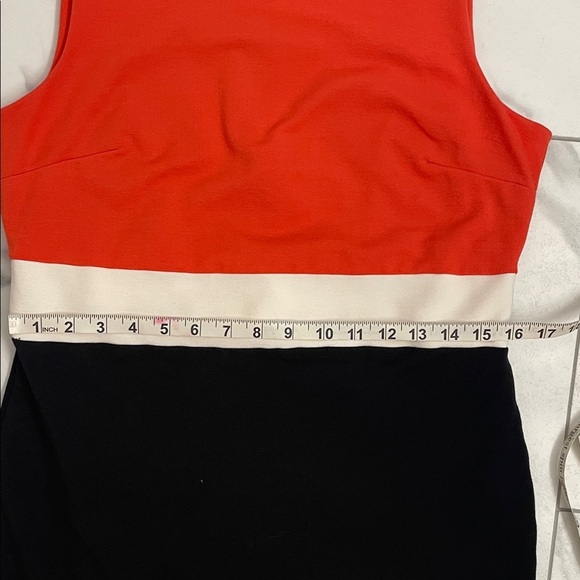 Vince Camino Colorblock Sleeveless Dress - Orange/Black/Cream Crew Neck Size 10 - Picture 9 of 11